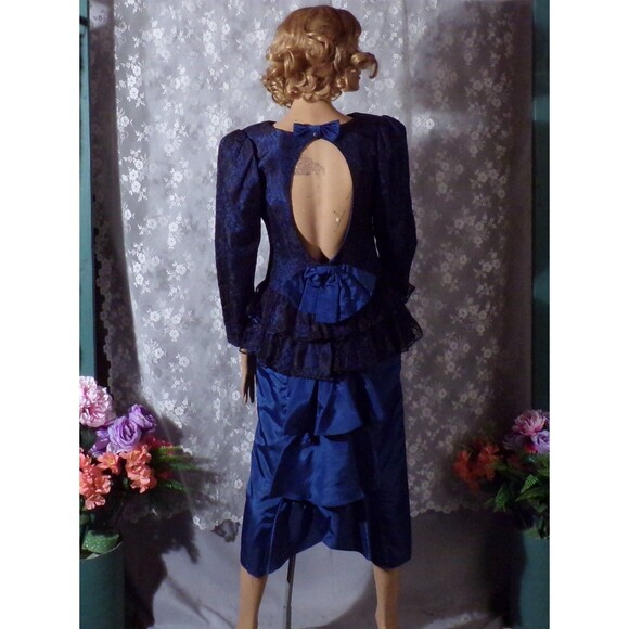 Vintage Gunne Sax Cocktail Dress Size Small 80s Retro Dark Blue Black Lace Vamp - Picture 6 of 9